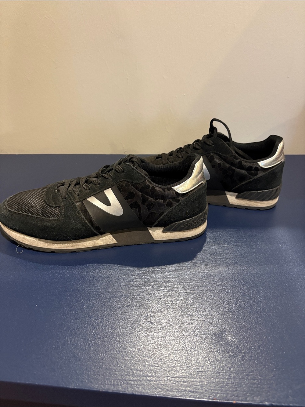 Women's Black Leopard Loyola Fashion Sneakers with Silver Accent
